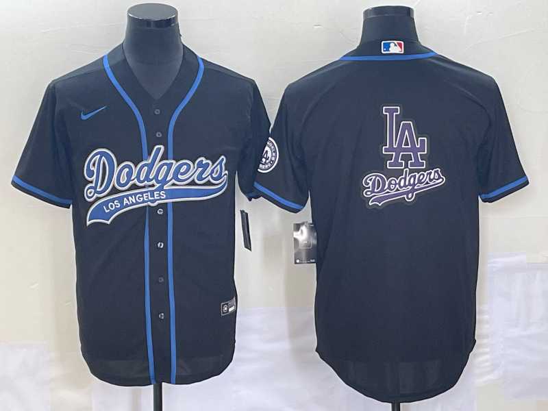 Men%27s Los Angeles Dodgers Black Team Big Logo With Patch Cool Base Stitched Jersey->los angeles dodgers->MLB Jersey